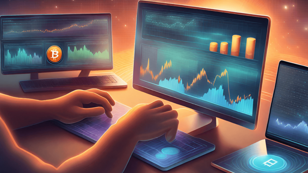 The image should represent a sophisticated yet comprehensible depiction of tools and techniques used in analyzing cryptocurrency markets, conveying the complexity and depth of analytical approaches employed by traders and analysts.